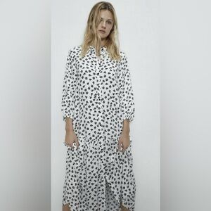 Zara The Amelia shirt dress Black and White Floral tiered Patterned maxi Dress